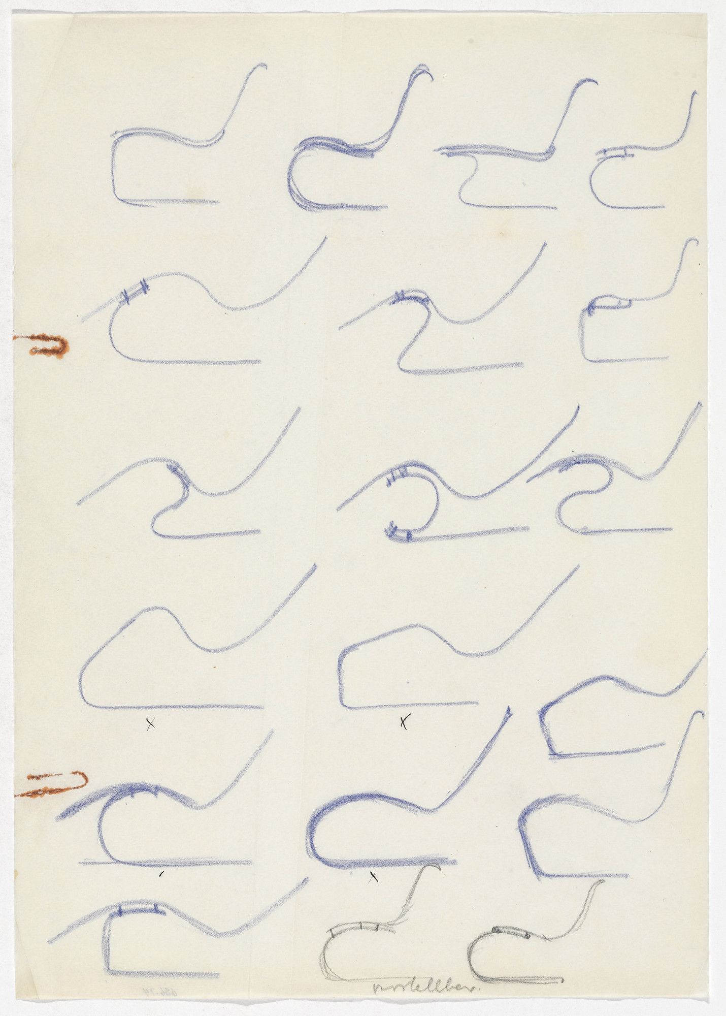 Ludwig Mies van der Rohe. Lounge Chairs without Arms (some similar to MR30, MR10, MR Lounge Chair, MR100, MR110) (Elevation sketches)