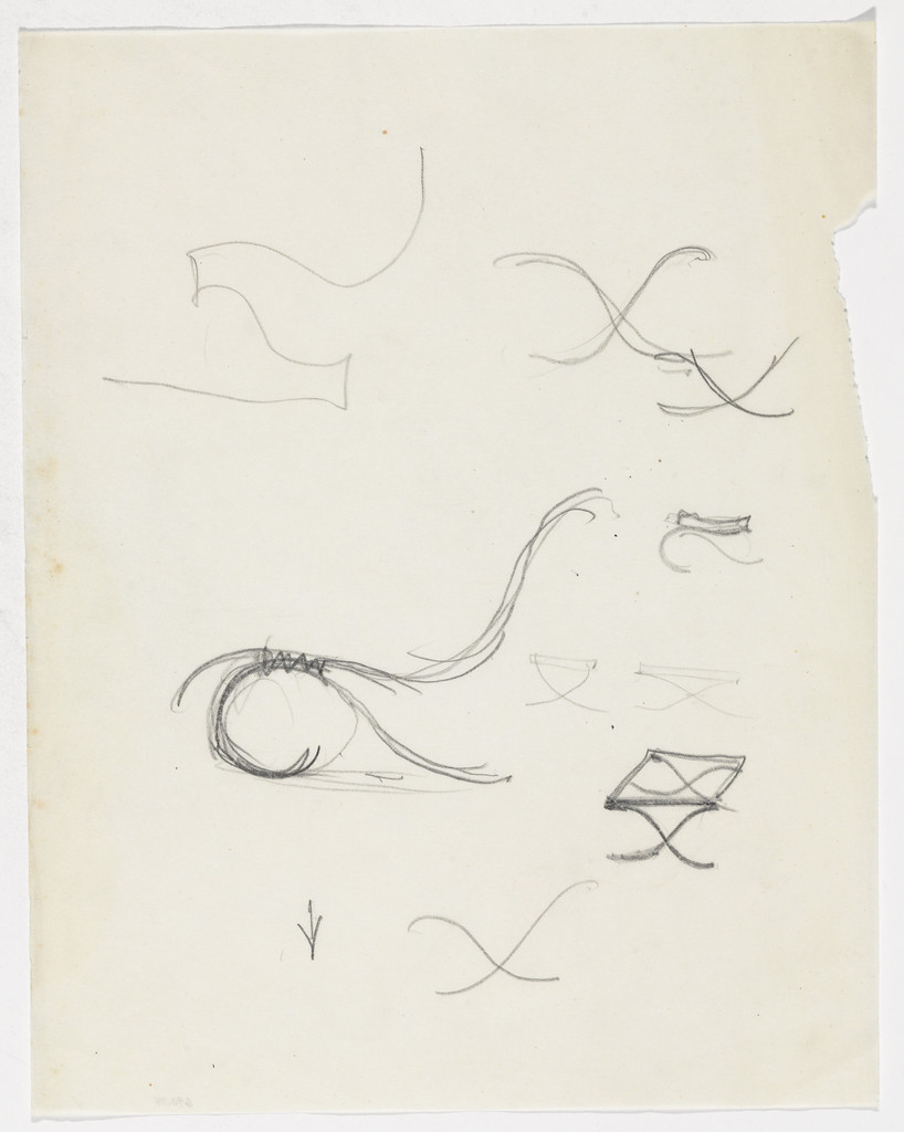 Lounge Chair without Arms. Barcelona Stool. (Elevation sketches)