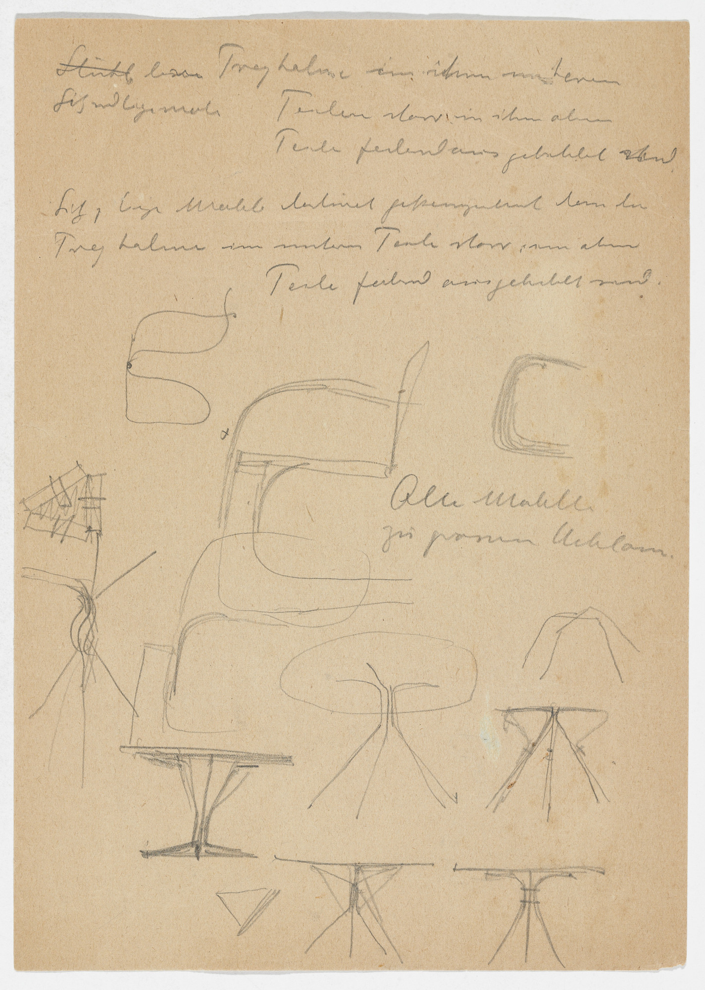 Ludwig Mies van der Rohe. Chair with Arms. Chair Frame Detail. Table. Table Frame Detail.