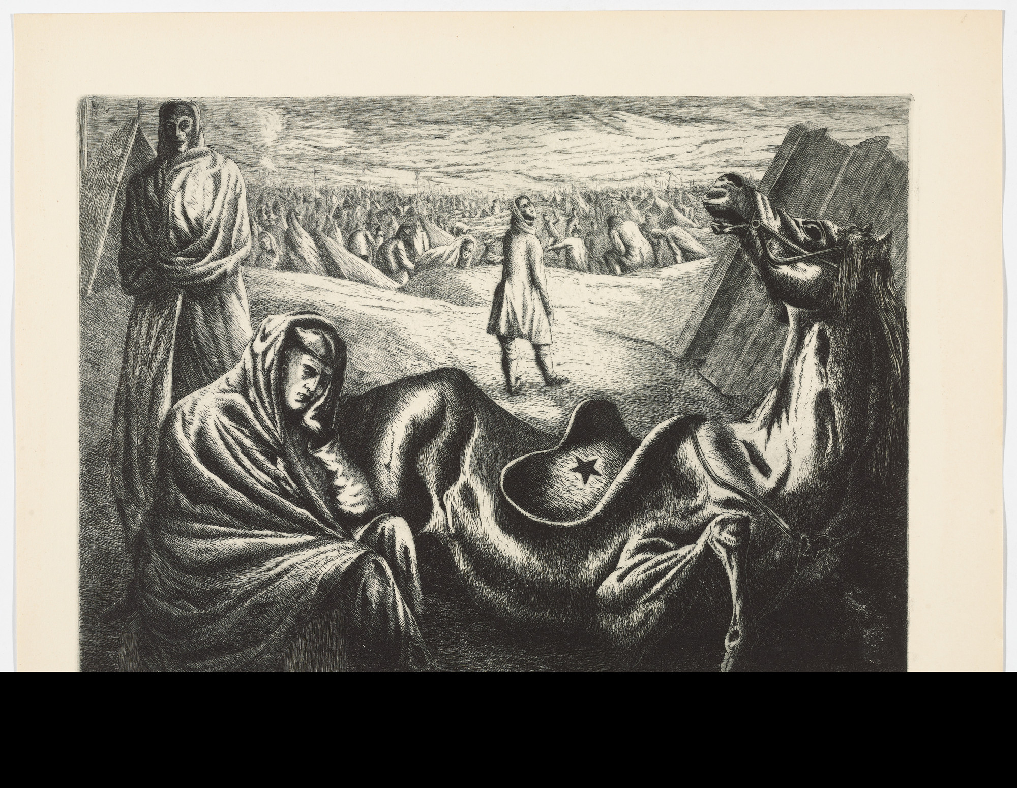 Antonio Rodríguez Luna. Spaniards in Argelès-sur-Mer (France) [ (Españols en Argelès-sur-Mer (Francia) ]from Ten Etchings ( Diez Aguafuertes )