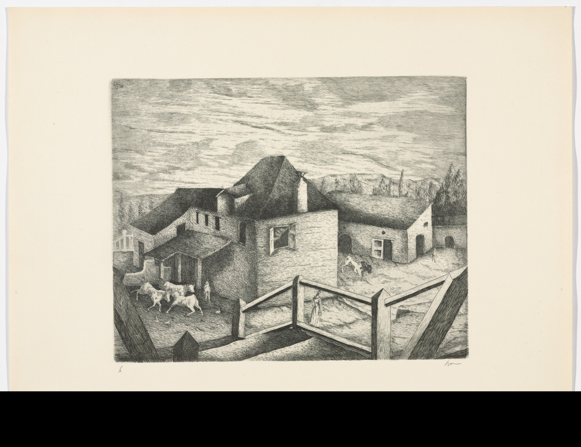 Antonio Rodríguez Luna. Varetz (France) Landscape [ Paisaje de Varetz (Francia) ]from Ten Etchings ( Diez Aguafuertes )