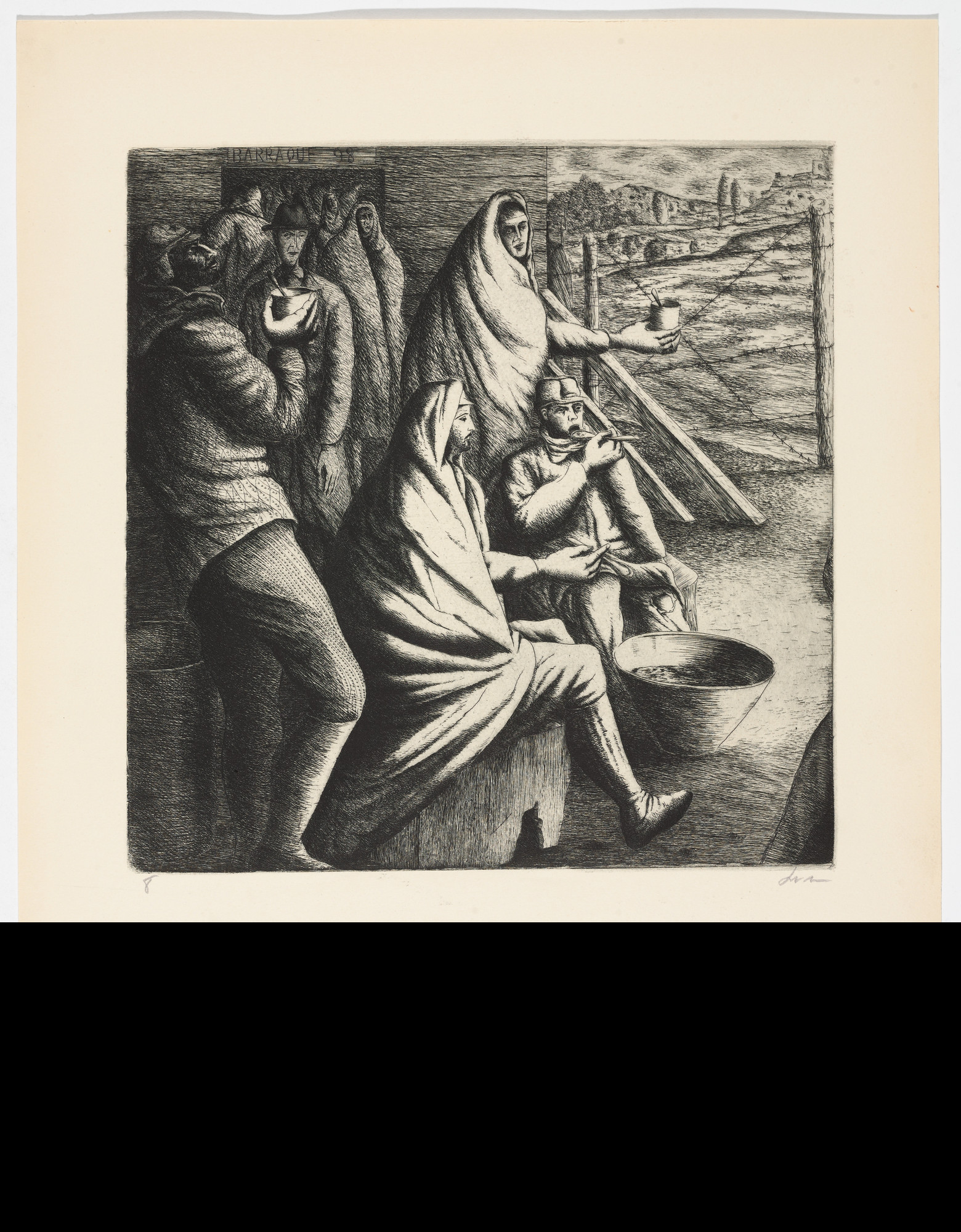 Antonio Rodríguez Luna. Spaniards in Bram (France) [ Españols en Bram (Francia) ] from Ten Etchings ( Diez Aguafuertes )