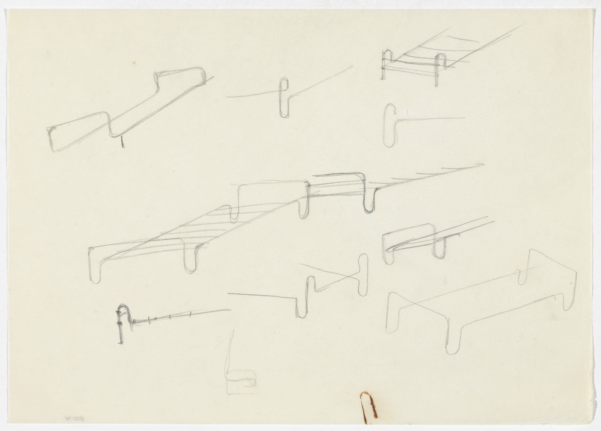 Ludwig Mies van der Rohe. Bed Frame (Elevation and perspective sketches)