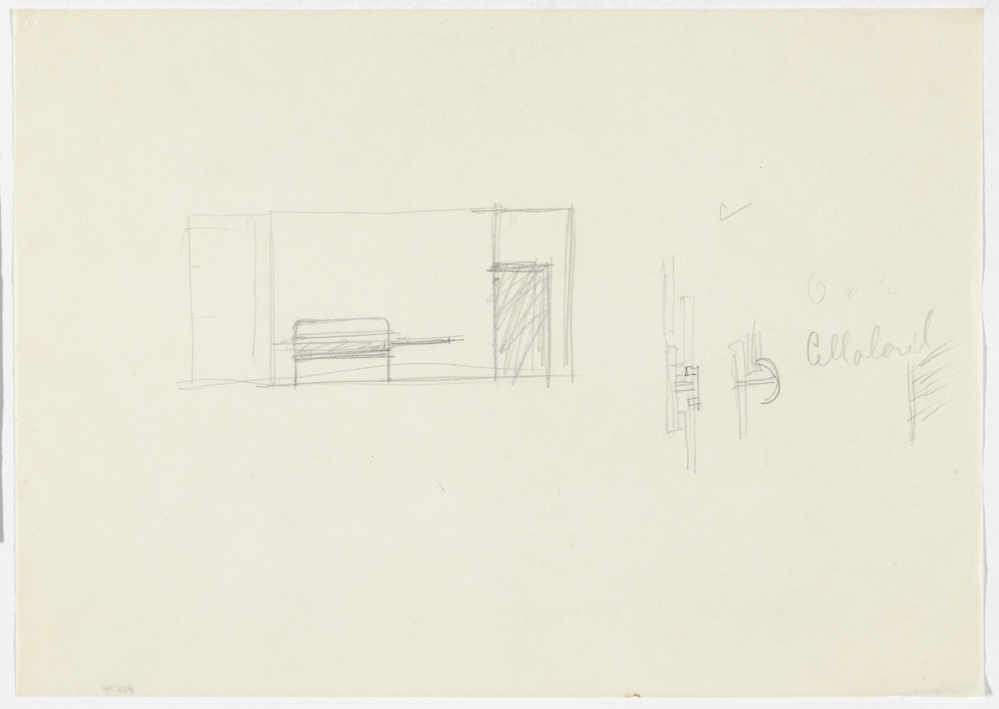 Ludwig Mies van der Rohe. Interior with Bed (Elevation sketch and three ...