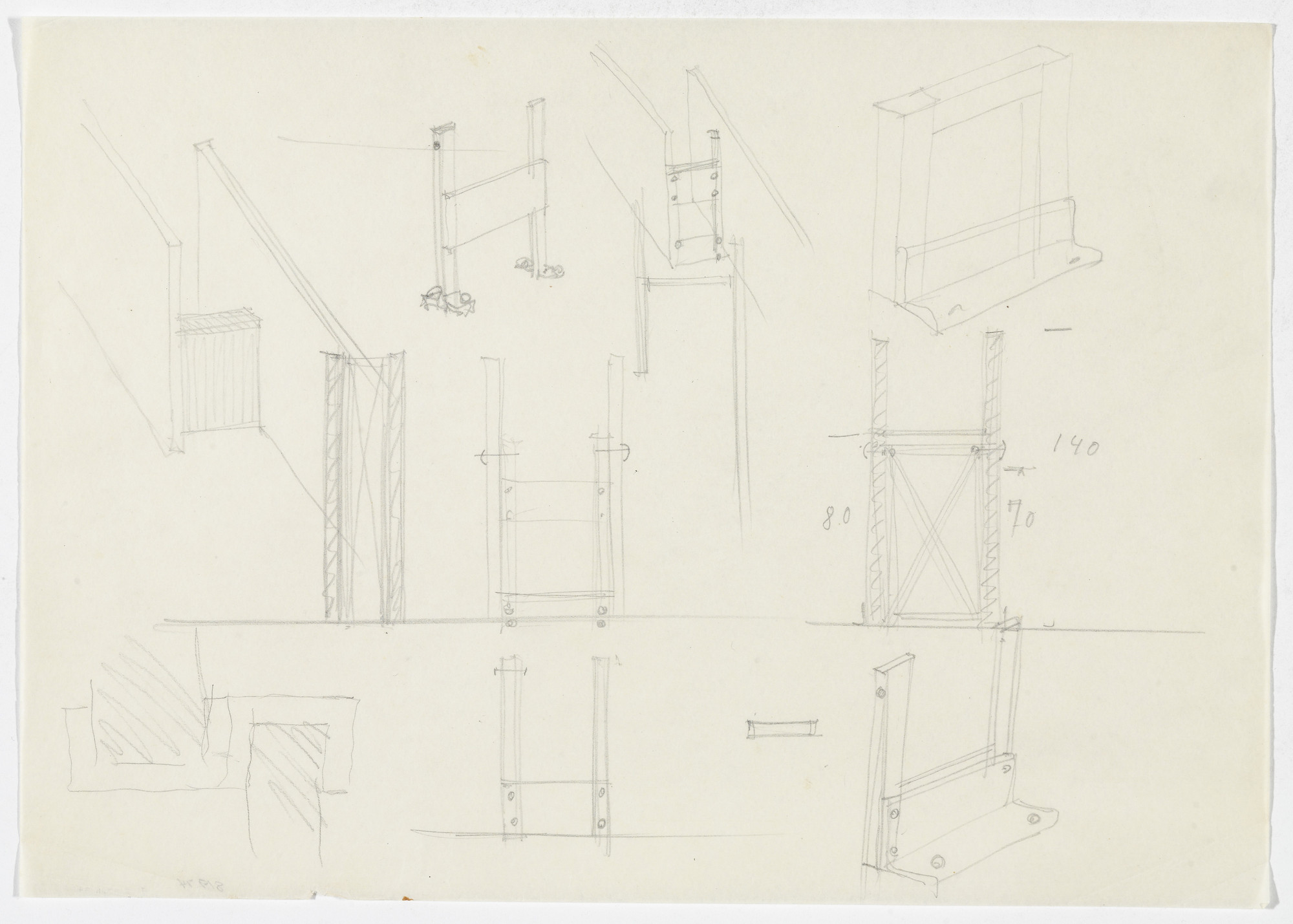 Ludwig Mies van der Rohe. Furniture Detail (Perspective and elevation sketches)