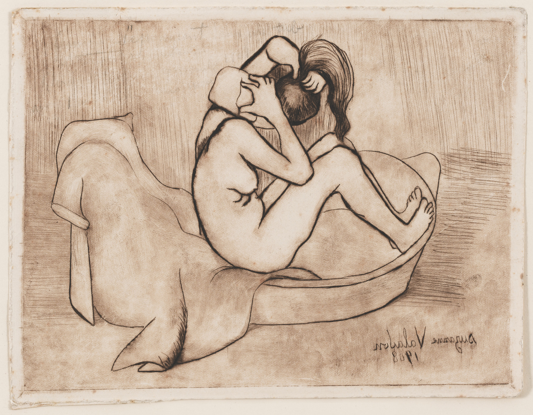 Suzanne Valadon. Marie Bathing with a Sponge (Marie au tub s&#39;épongeant). 1908, published 1932
