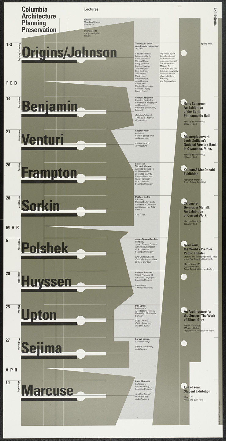 Willi Kunz. Columbia University, Graduate School of Architecture, Planning and Preservation Lecture Series Spring 1996. 1996