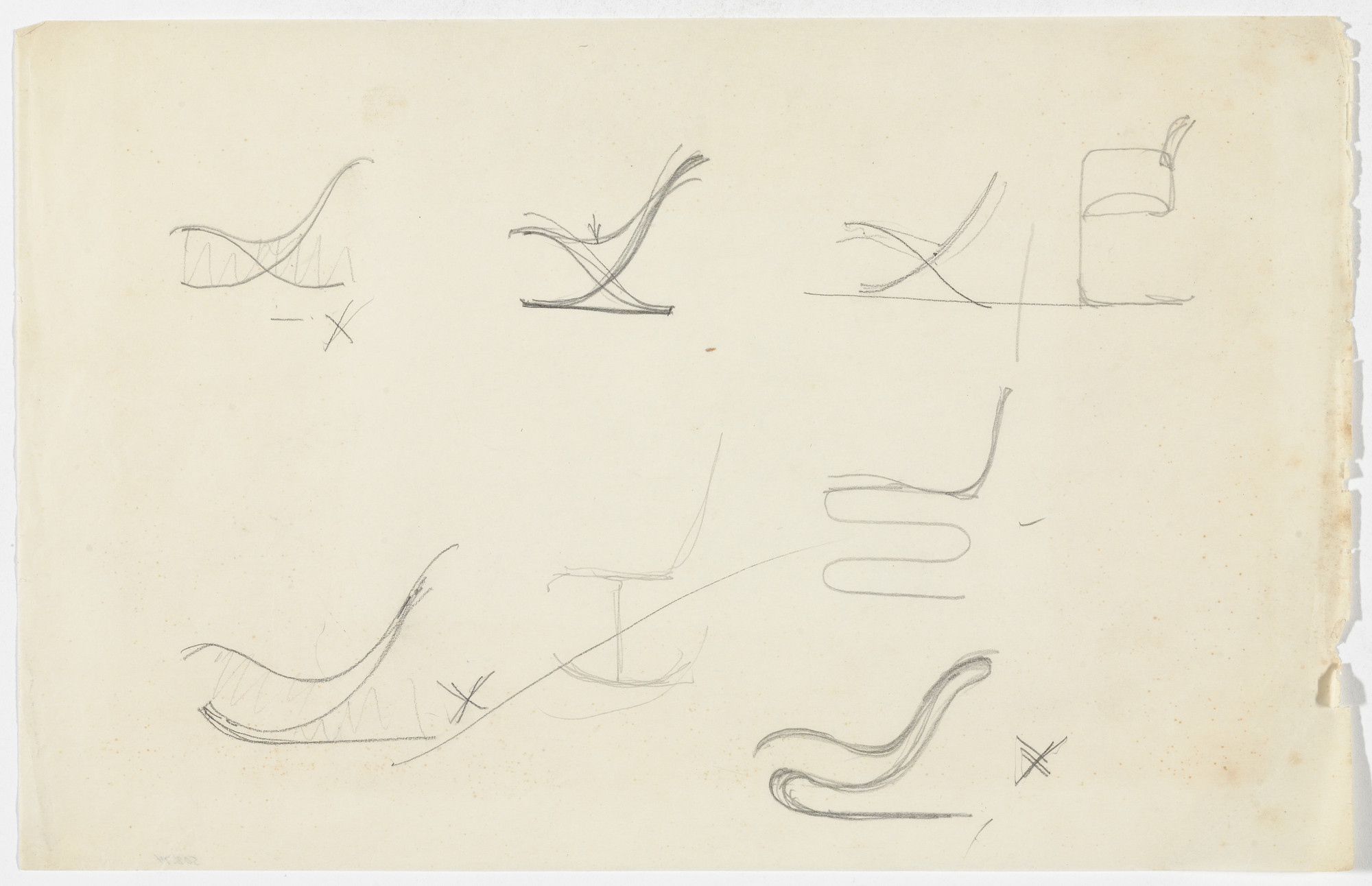 Ludwig Mies van der Rohe. Lounge Chair without Arms. Chair without Arms. Chair with Arms. (Five elevation sketches; two elevation sketches; one elevation sketch.)