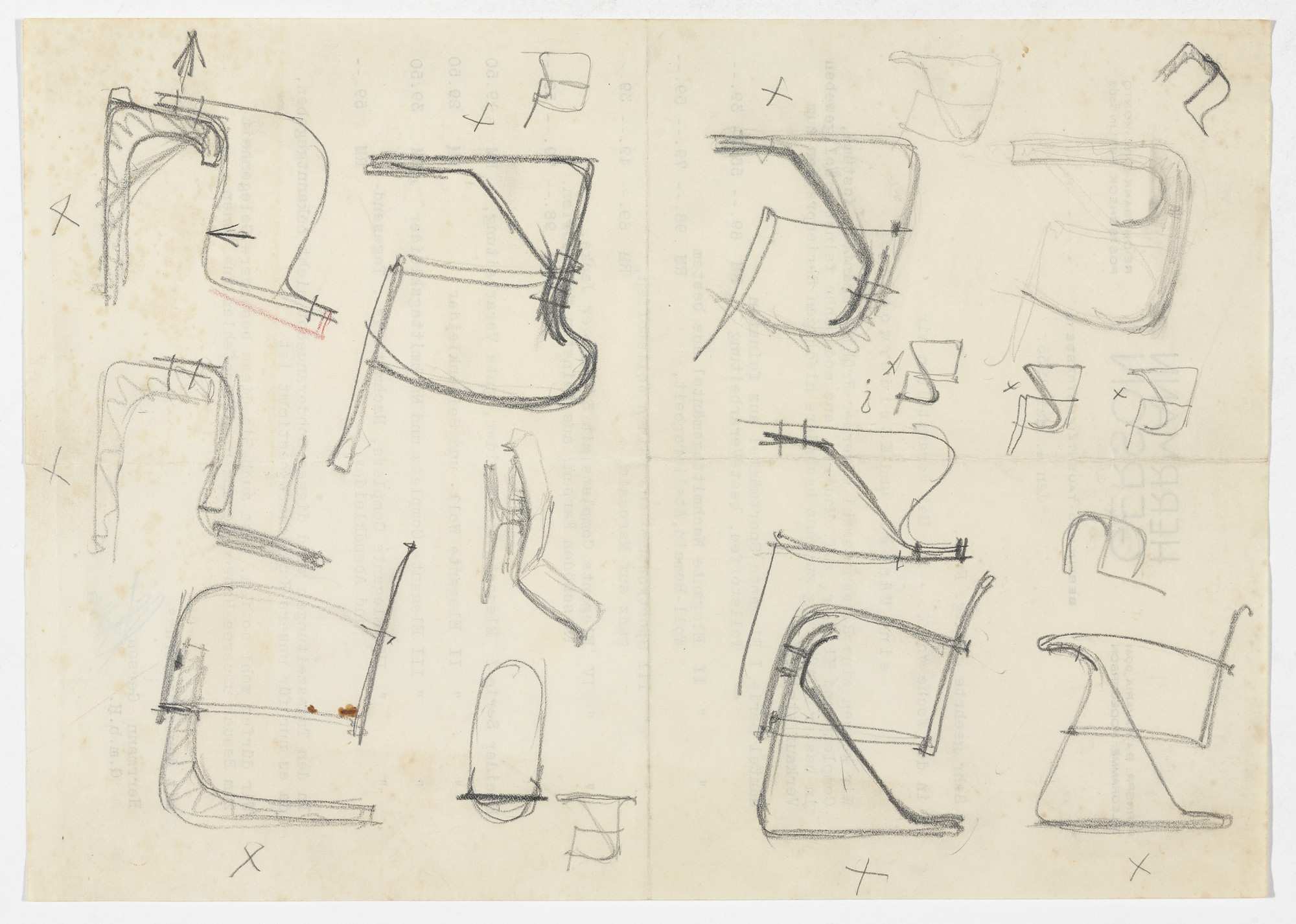 Ludwig Mies van der Rohe. Lounge Chair with Arms. Lounge Chair without Arms. (Elevation sketches)