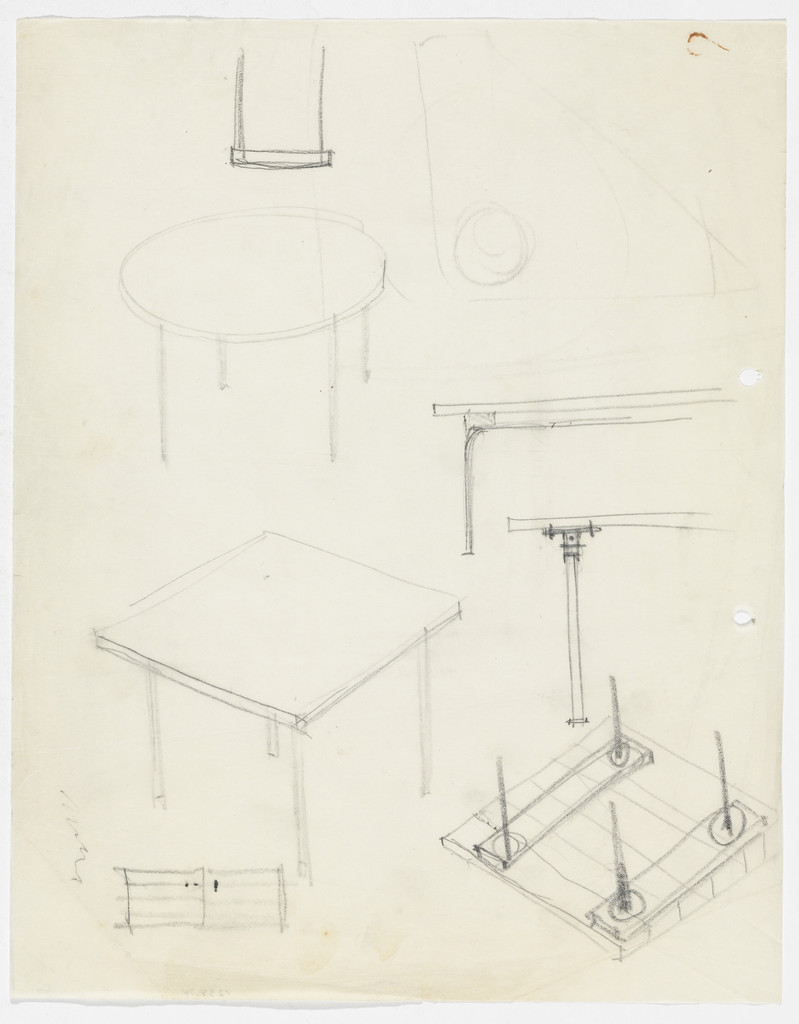 Tables (Perspective and elevation sketches)