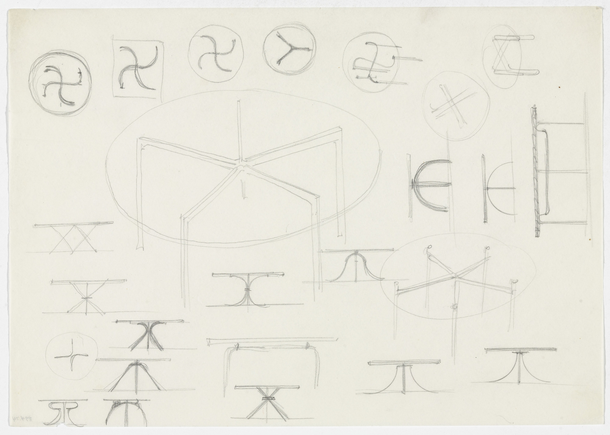 Ludwig Mies van der Rohe. Tables (Elevation and perspective sketches)