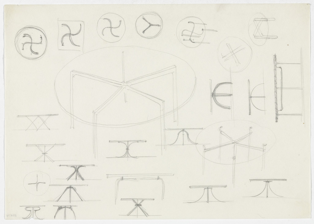 Tables (Elevation and perspective sketches)