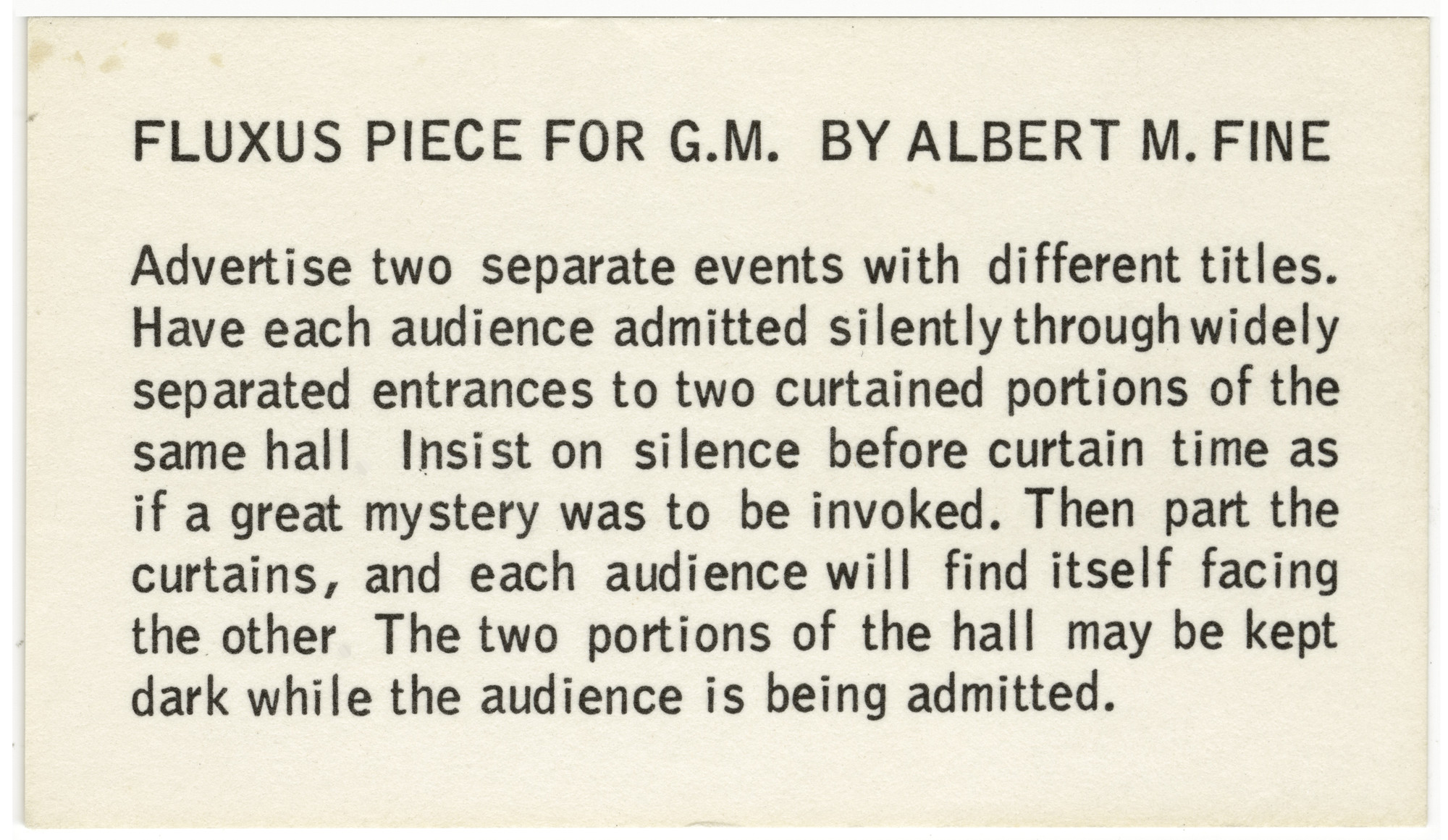 Albert M. Fine. Fluxus Piece for G.M. from Flux Year Box 2
