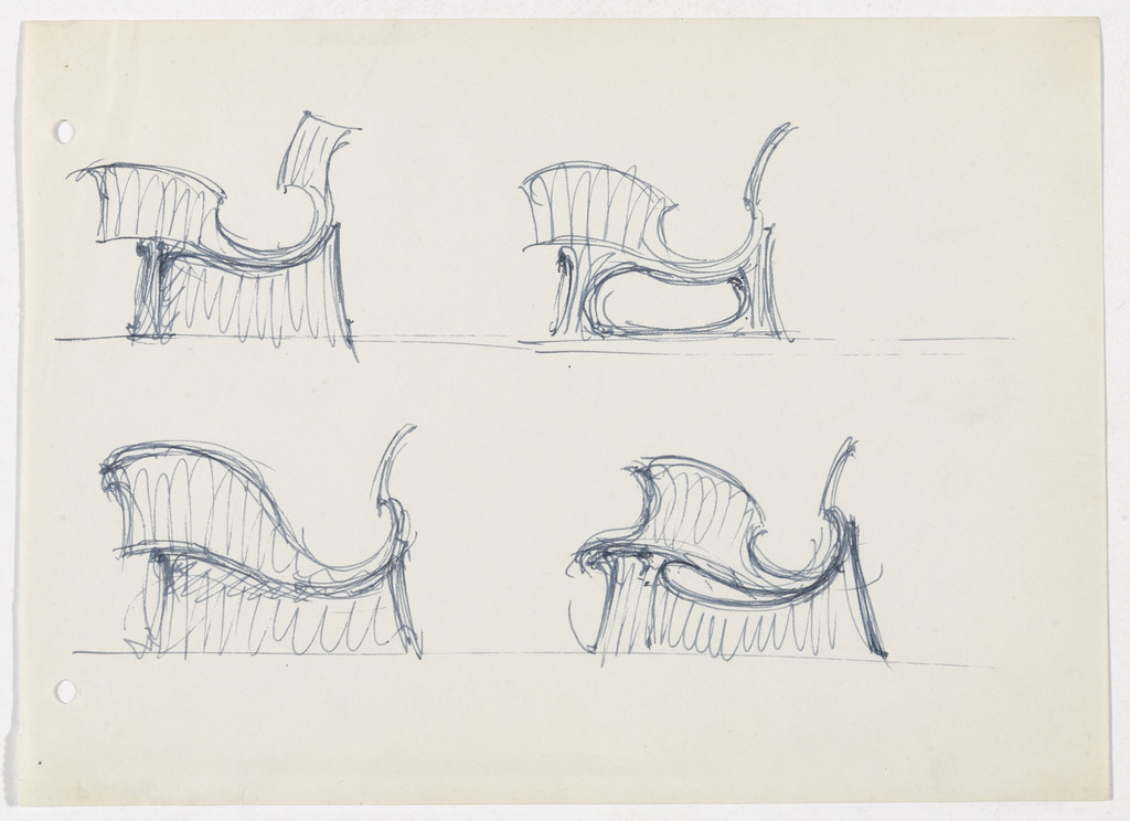Conchoidal Chair with Arms (Elevation sketches)