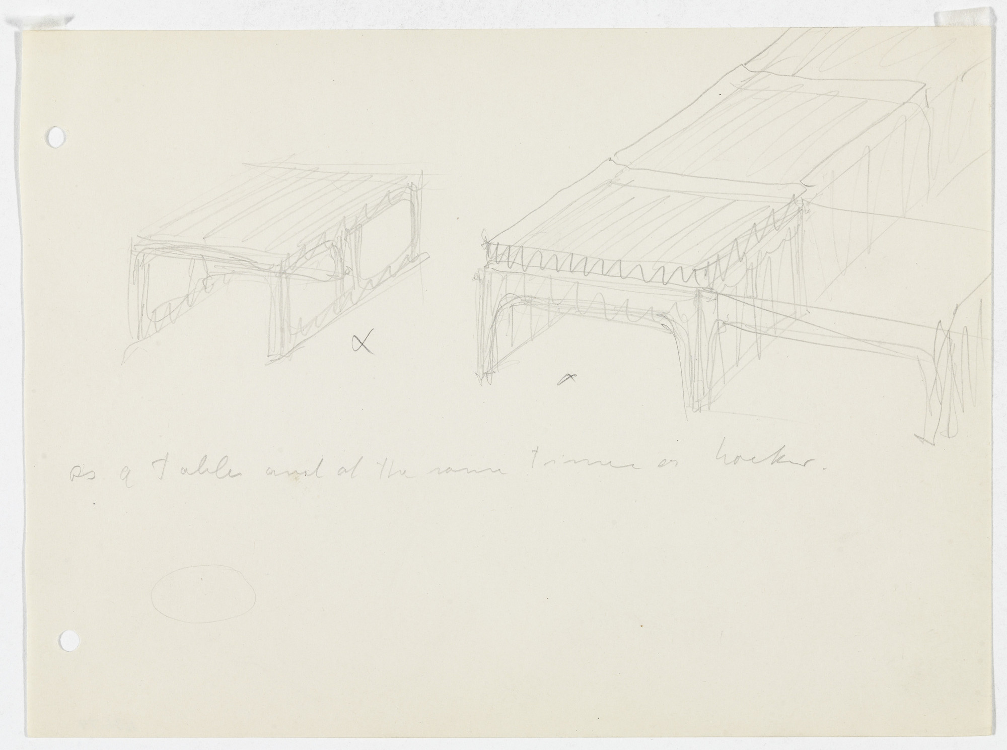 Ludwig Mies van der Rohe. Table/ Stool (Perspective sketches)