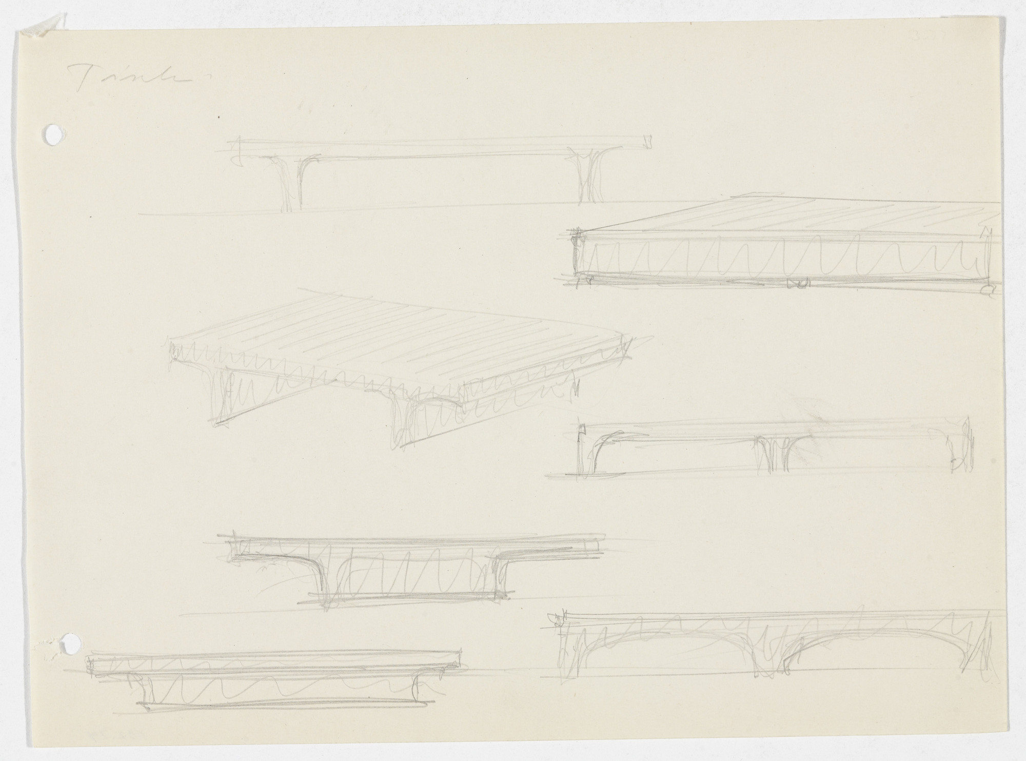 Ludwig Mies van der Rohe. Table (Elevation and perspective sketches)