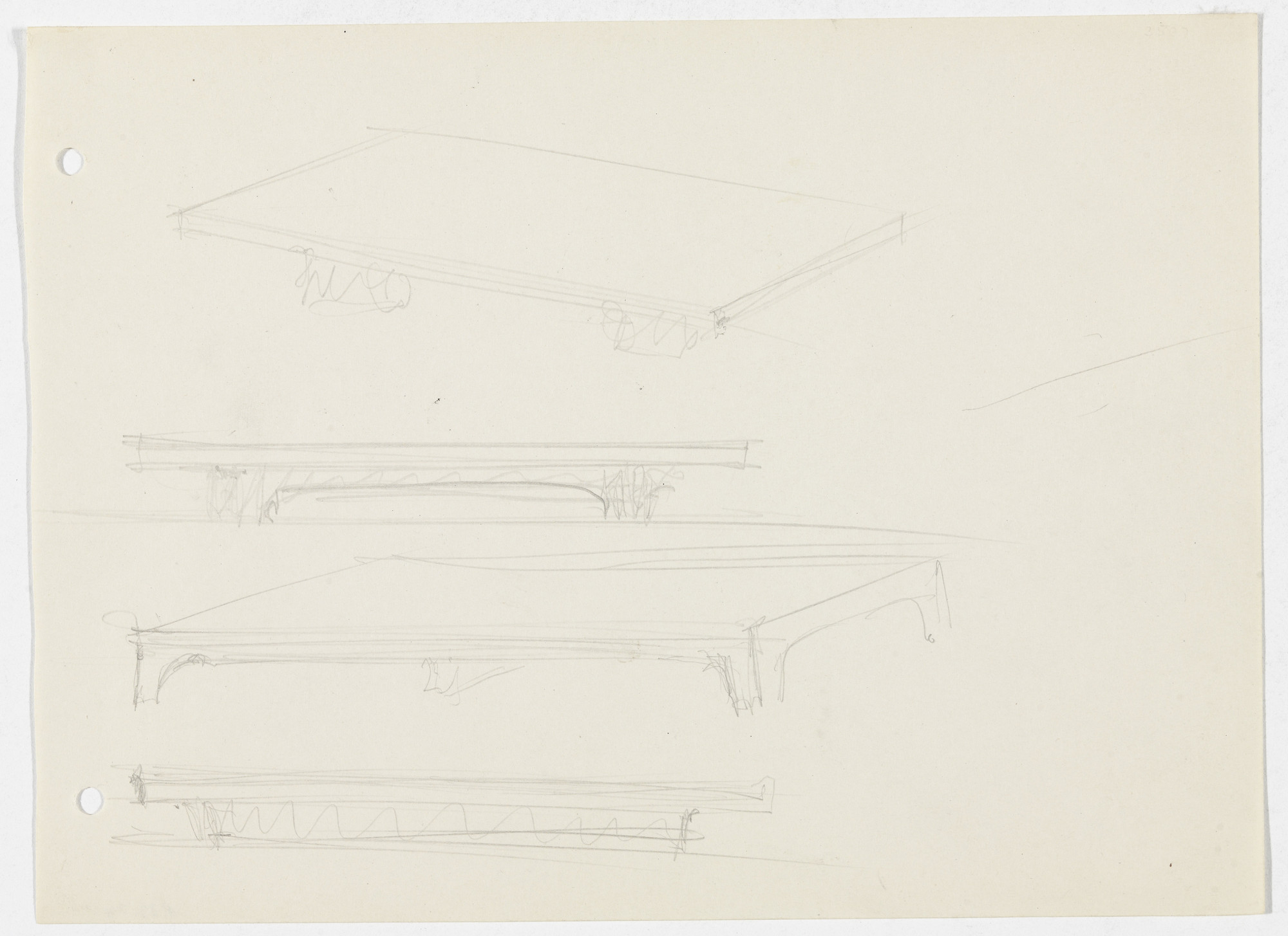 Ludwig Mies van der Rohe. Table (Perspective and elevation sketches)
