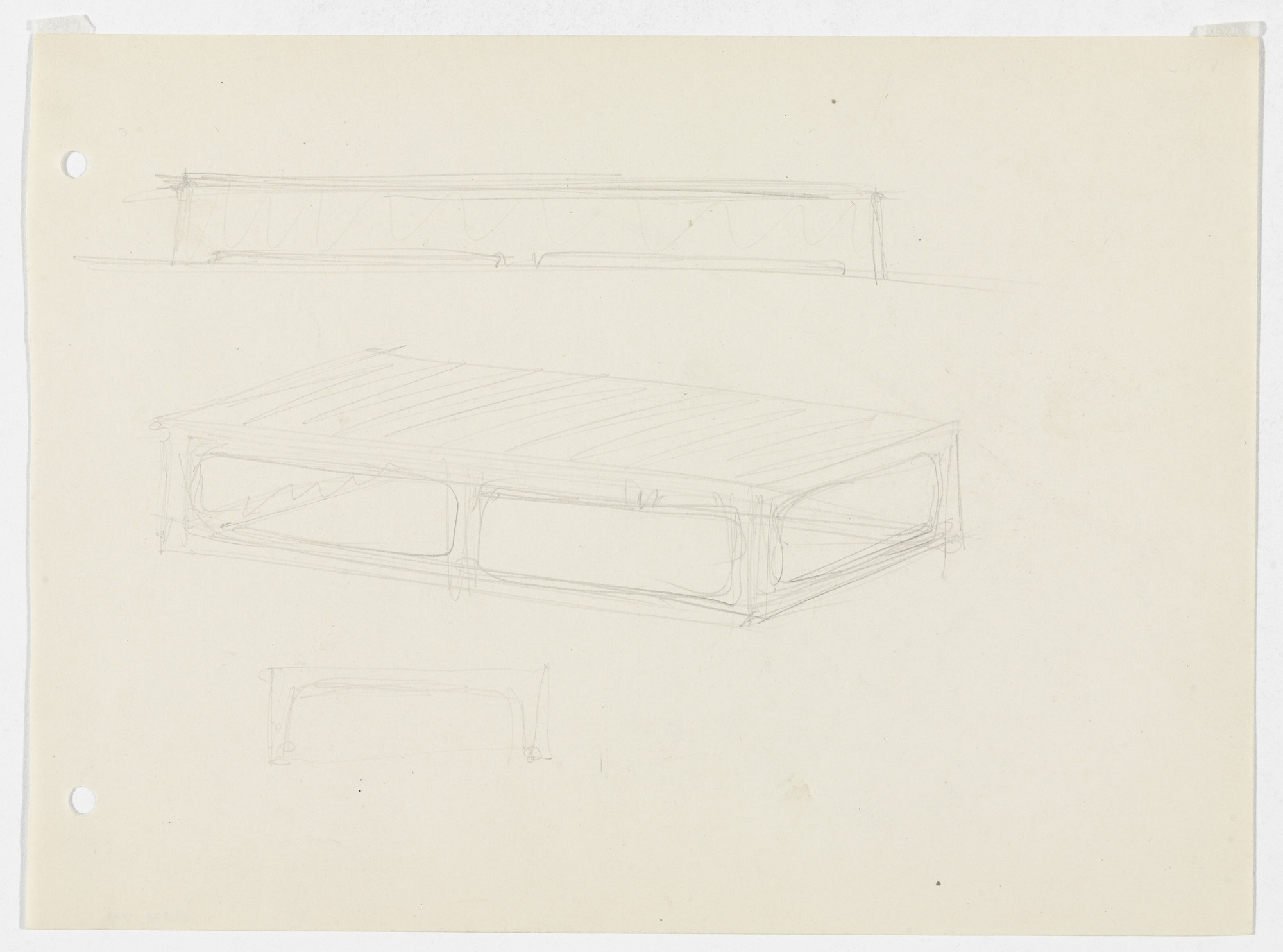 Ludwig Mies van der Rohe. Table (Perspective and elevation sketches)
