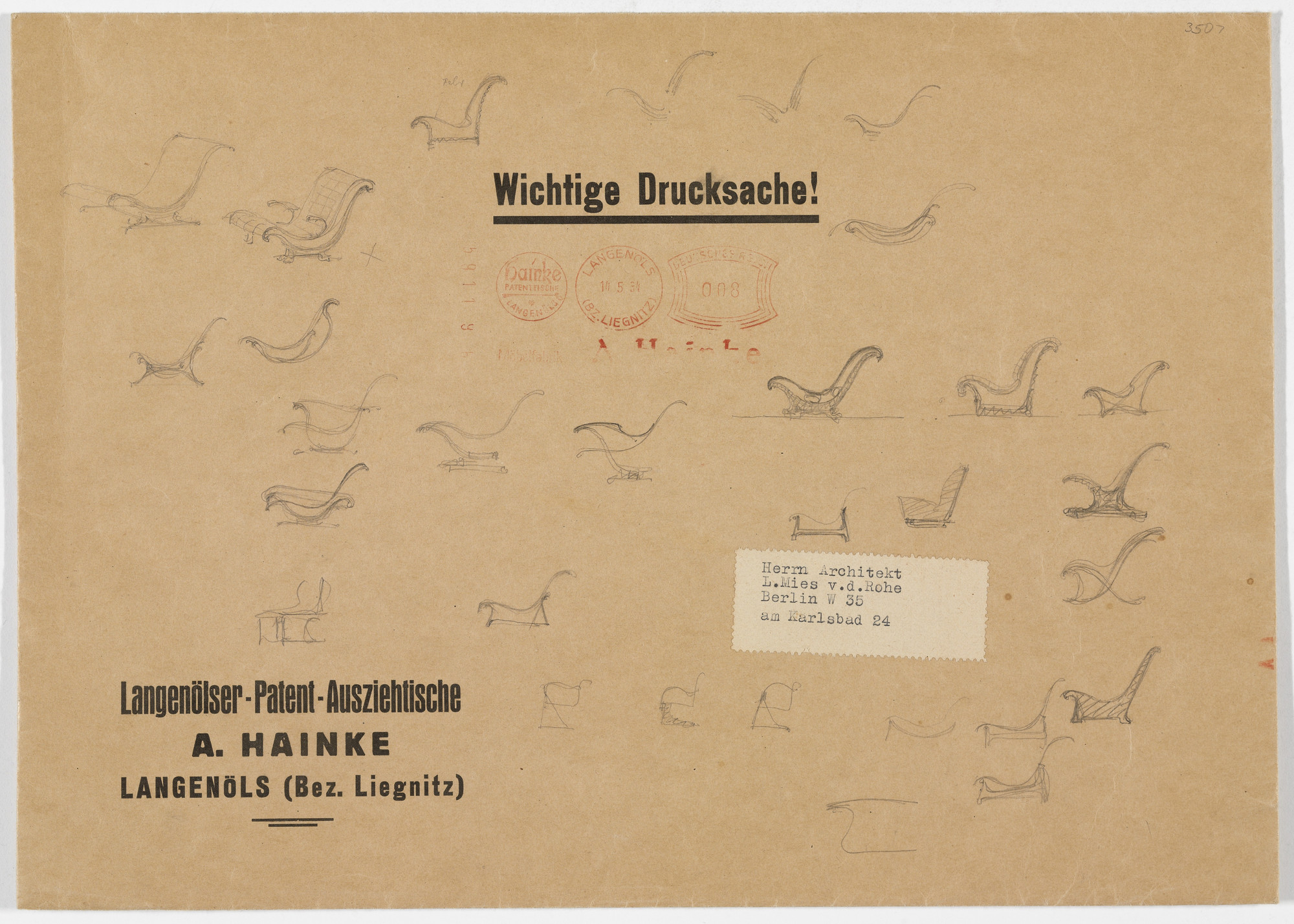 Ludwig Mies van der Rohe. Lounge Chair Sketches