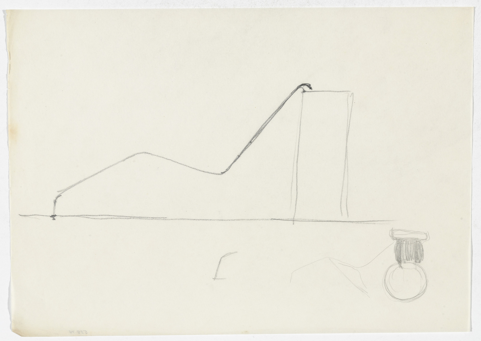 Ludwig Mies van der Rohe. Reclining Chair without Arms (Elevation sketch, two detail sketches)