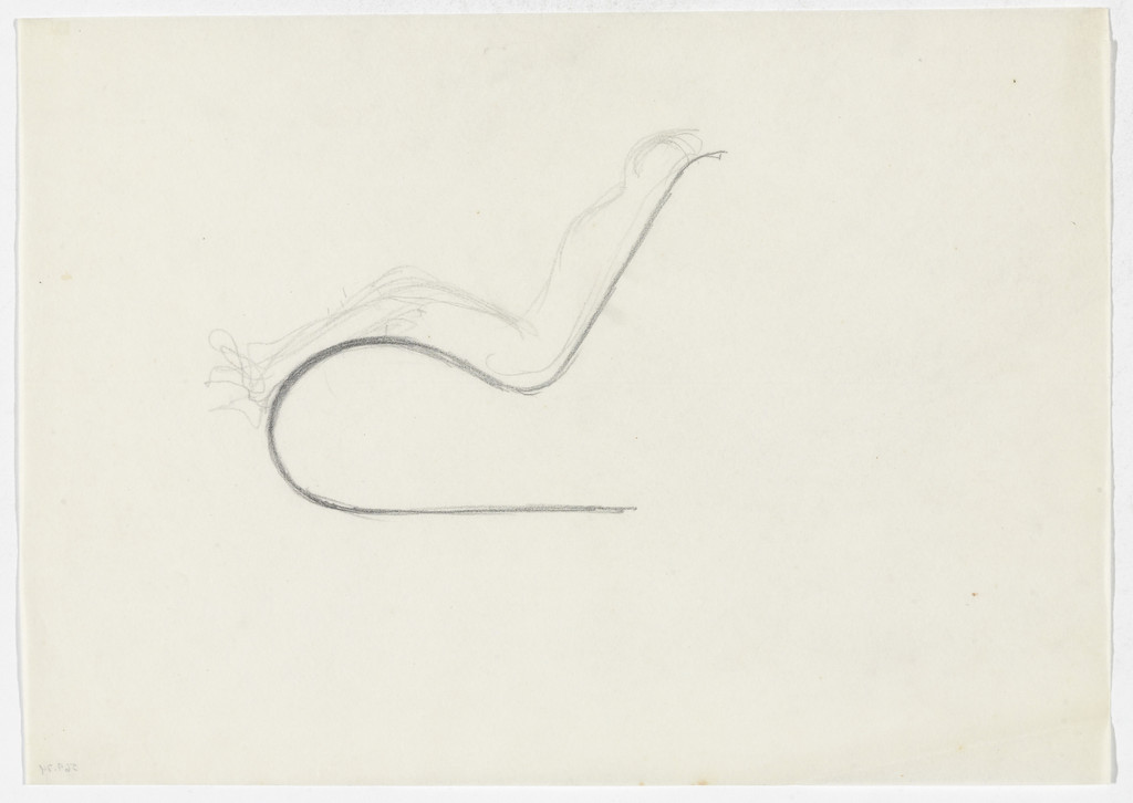 Reclining Chair without Arms (Elevation sketch with seated figure [similar to MR 110])