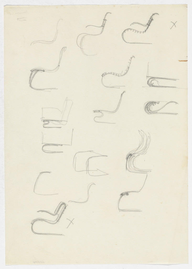 Lounge Chair with and without Arms (Elevation sketches, frame details; elevation sketches)
