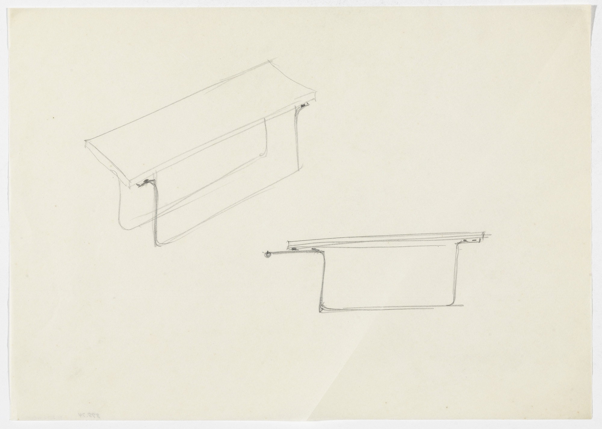 Ludwig Mies van der Rohe. Dining Table (Perspective sketch, elevation sketch)