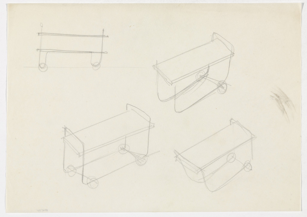 Serving Cart (Elevation sketch, perspective sketches)