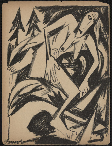Natalia Goncharova. Plate from the illustrated book Pustynniki; Pustynnitsa. Dve poemy (Hermits; Hermitess: Two Poems). 1913