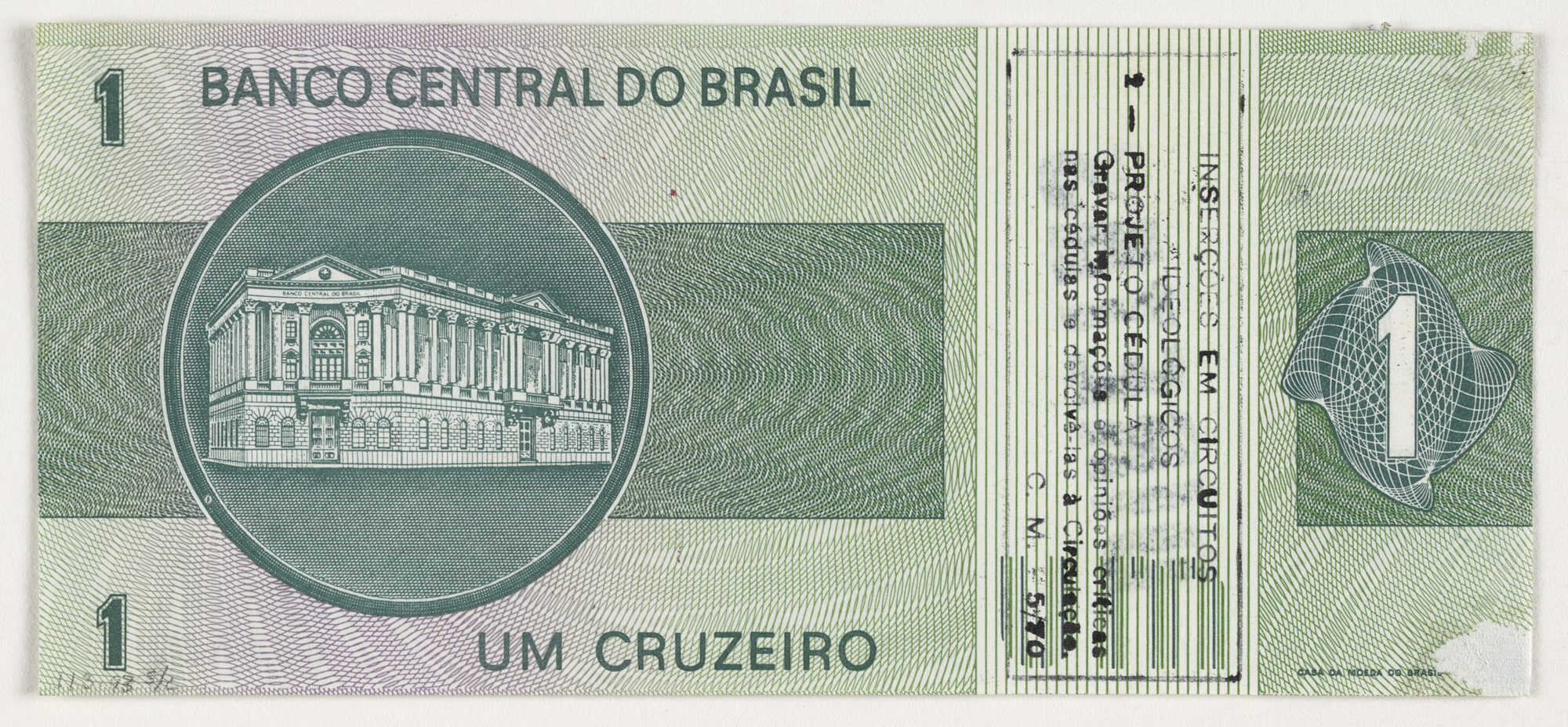 Cildo Meireles. Insertions into Ideological Circuits: Banknote Project (Inserções em circuitos ideológicos: Projeto Cédula). 1970