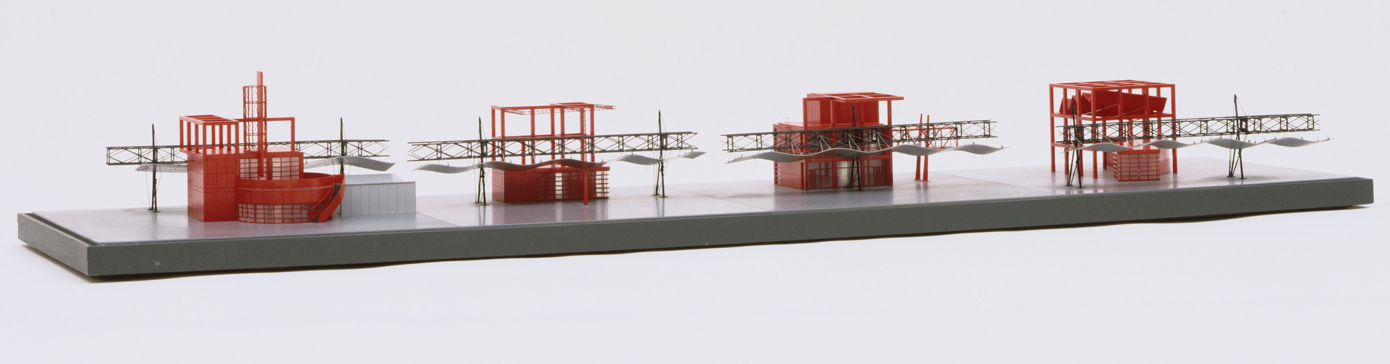 Bernard Tschumi. Parc de la Villette, Paris, France (Four Follies intersecting North-South Gallery). 1982-98