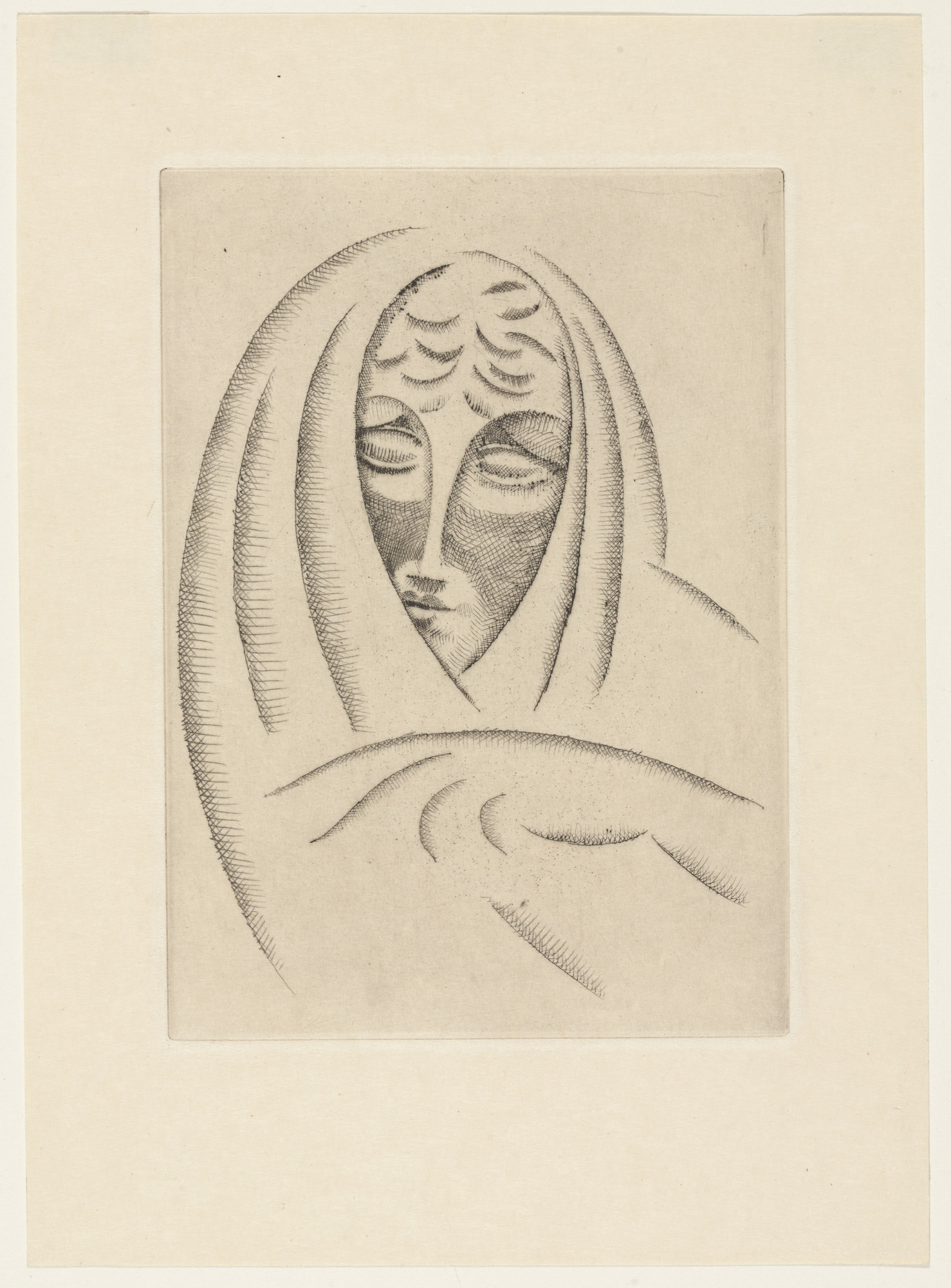 Elie Nadelman. Female Head, Draped from The Drypoints of Elie Nadelman