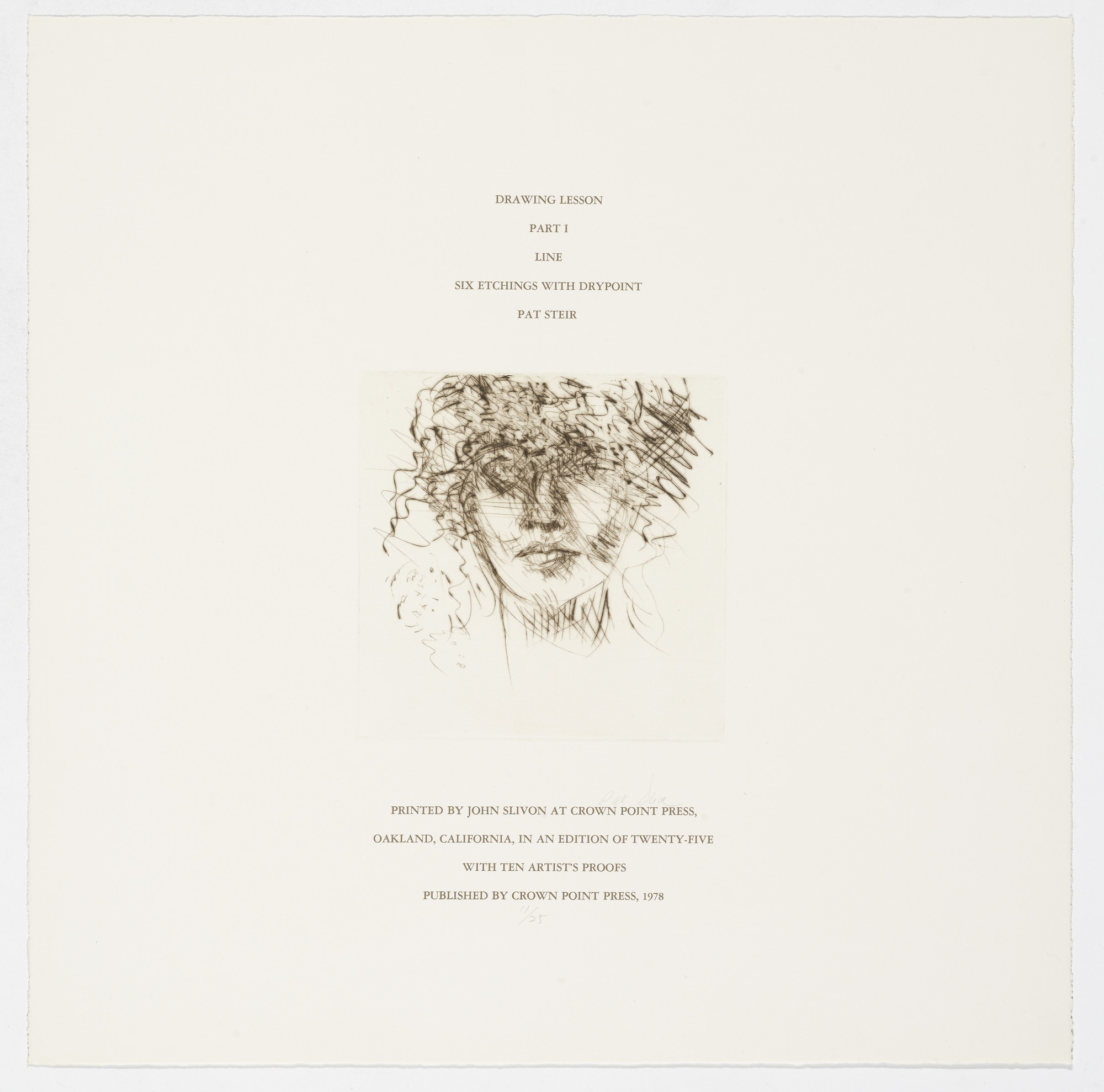 Pat Steir. Justification page from Drawing Lesson, Part I - Line
