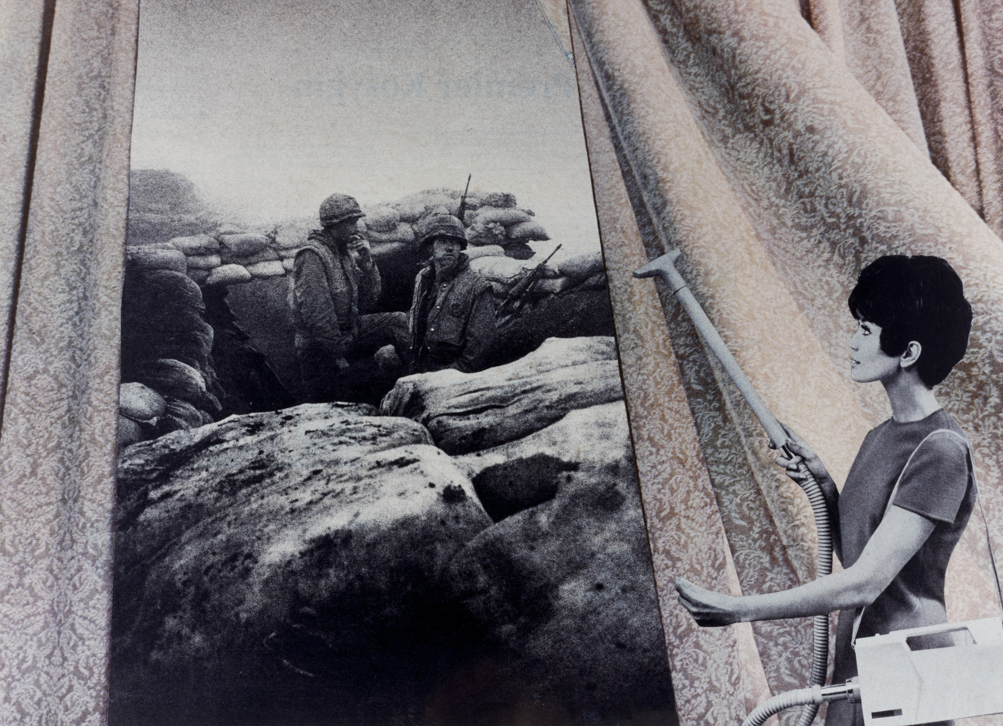 Martha Rosler. Cleaning the Drapes from the series Bringing the War Home: House Beautiful. c. 1967-72