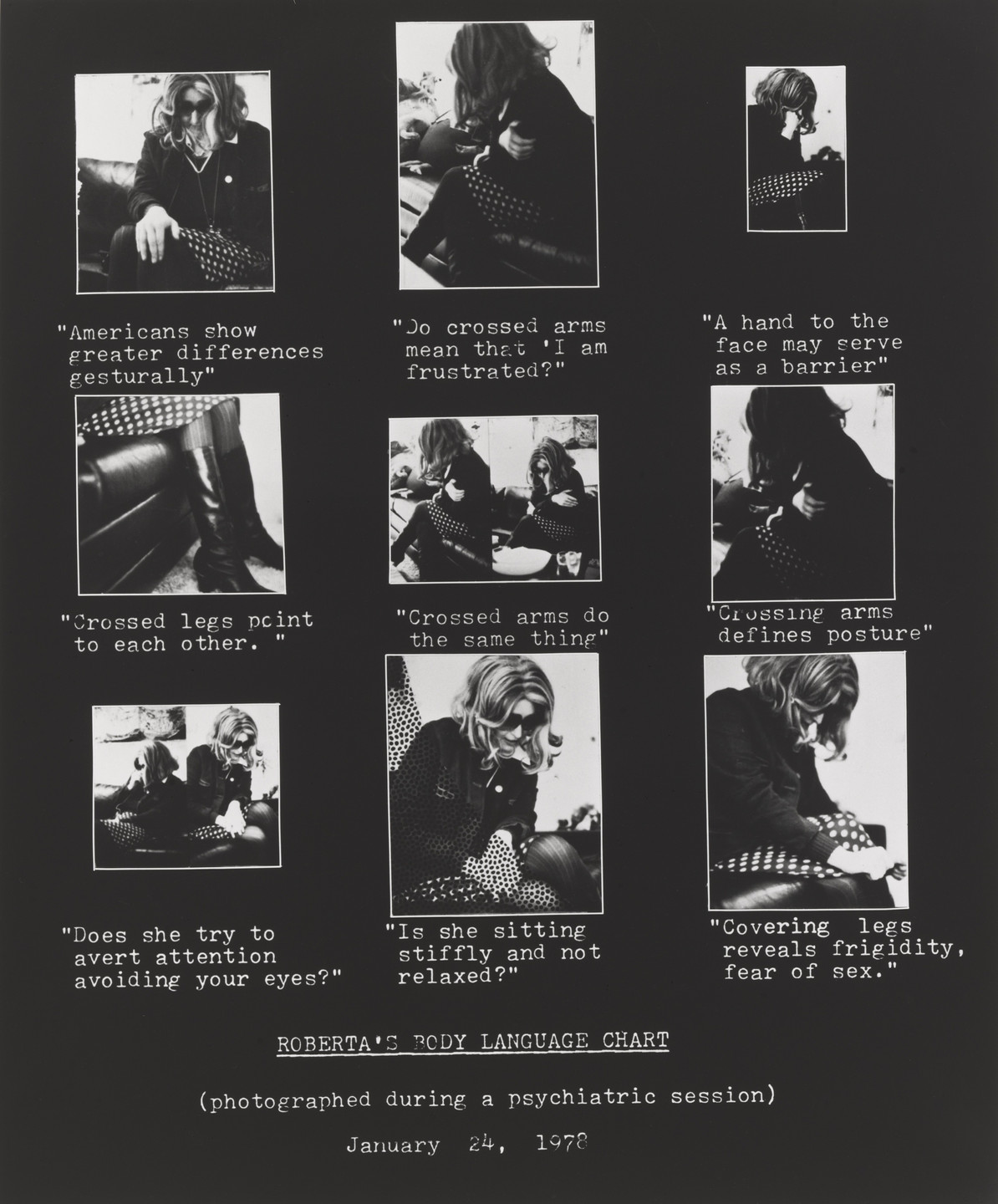 Lynn Hershman Leeson. Roberta&#39;s Body Language Chart. 1978