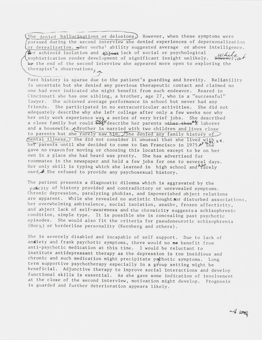 Lynn Hershman Leeson. Confidential Psychiatric Report. 1976