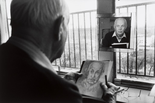 Henri Cartier-Bresson Drawing His Self-Portrait