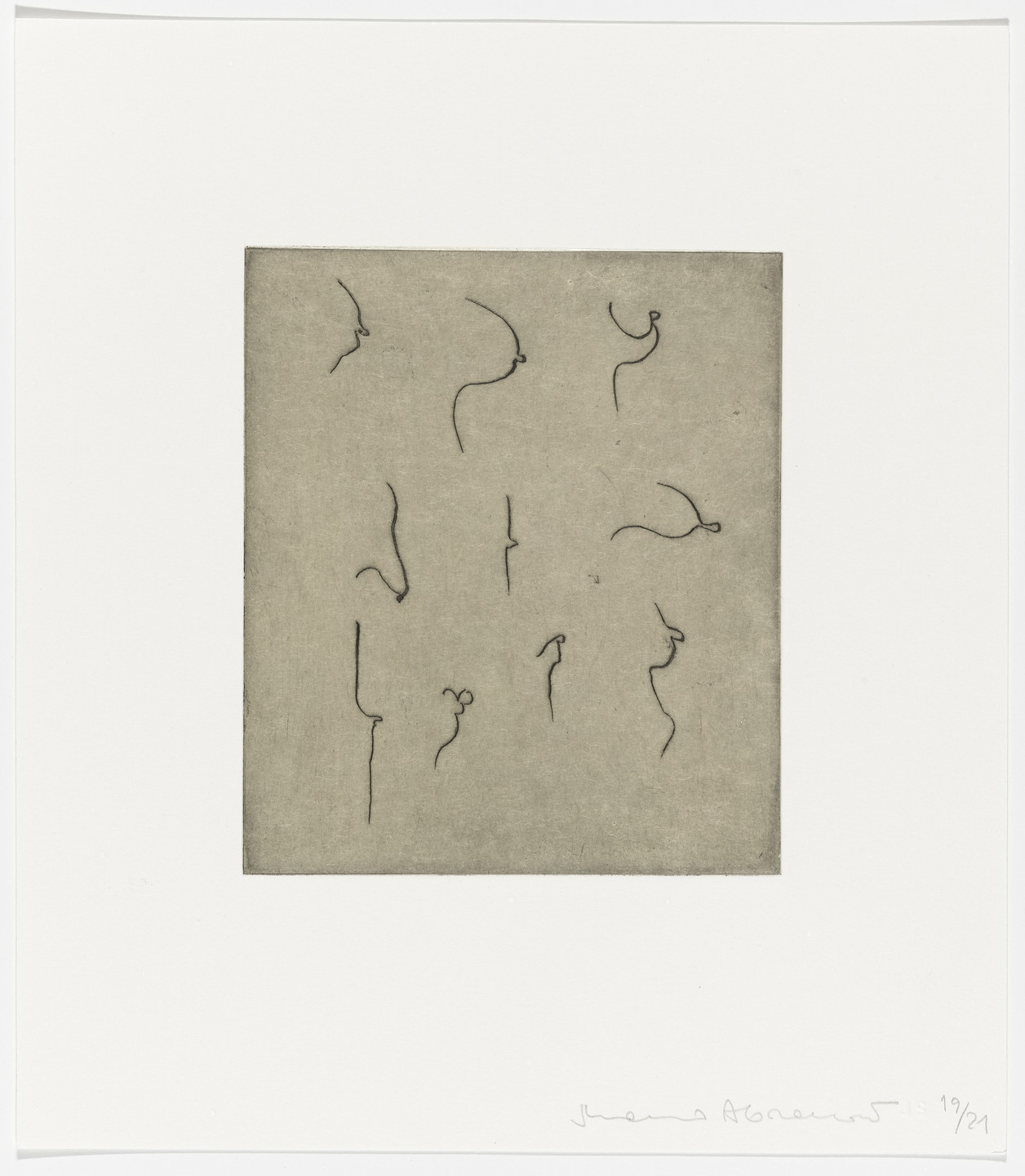 The image features a beige square with ten thin squiggly lines of varying shapes positioned throughout. The beige square is centered on a white background. This is an AI generated description. To give feedback, email ai@moma.org.