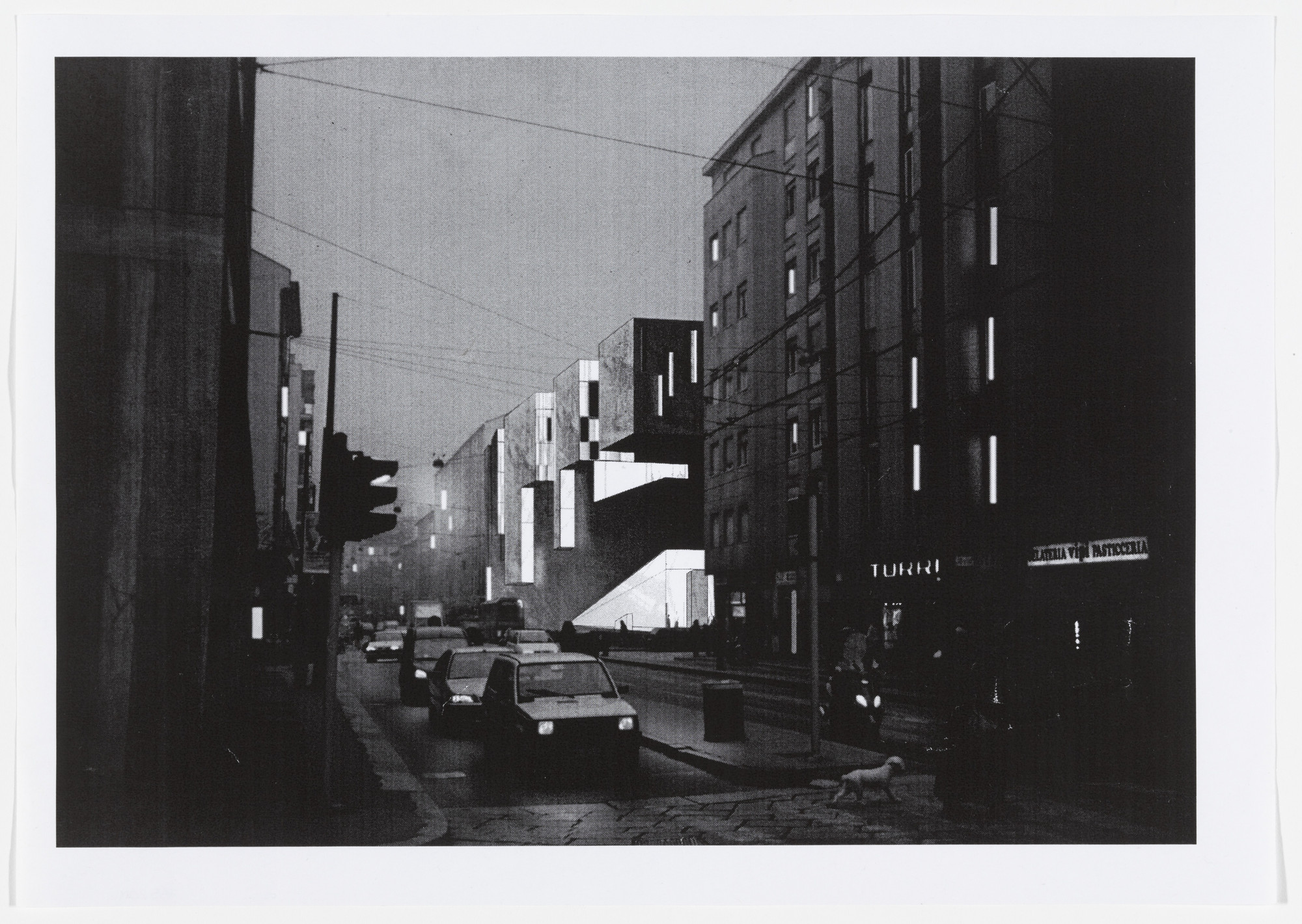 Yvonne Farrell, Shelley McNamara. Luigi Bocconi University, Milan, Italy (Perspective sketch with digital photo collage). 2001