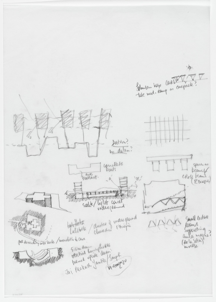 Luigi Bocconi University, Milan, Italy (Elevation, section and plan sketches with notes)