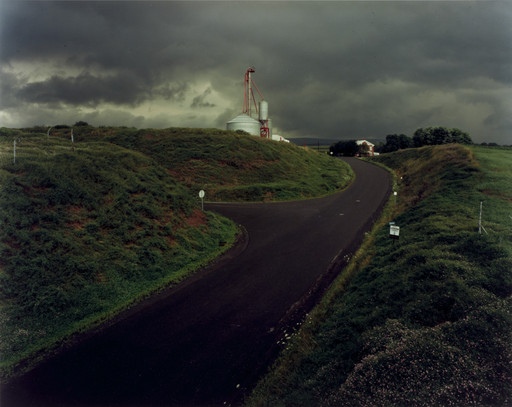 Route 80, Pennsylvania (grain elevator, sweeping road)