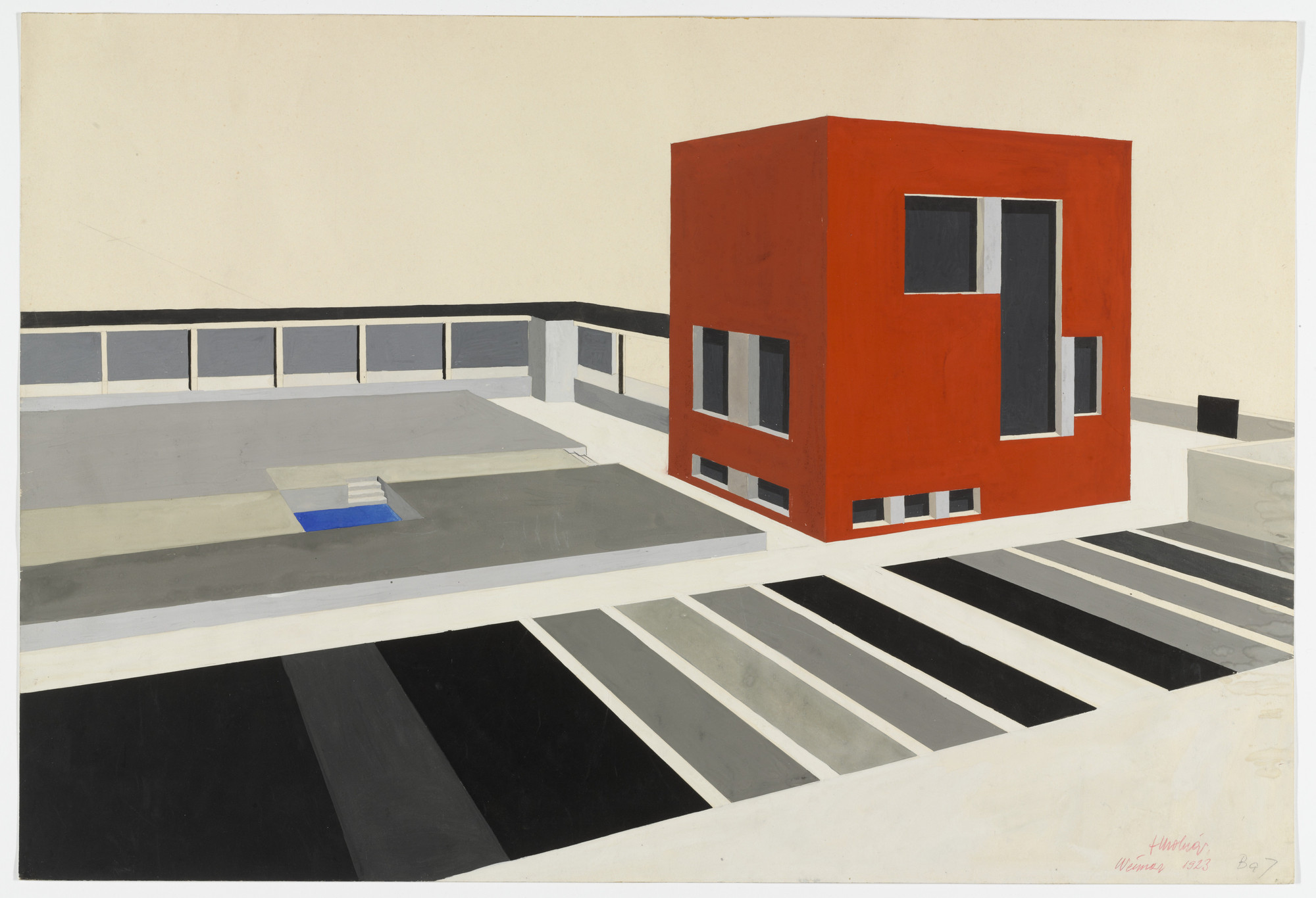 Farkas Molnár. Project for a single-family house, Der rote Würfel (The red cube). 1923