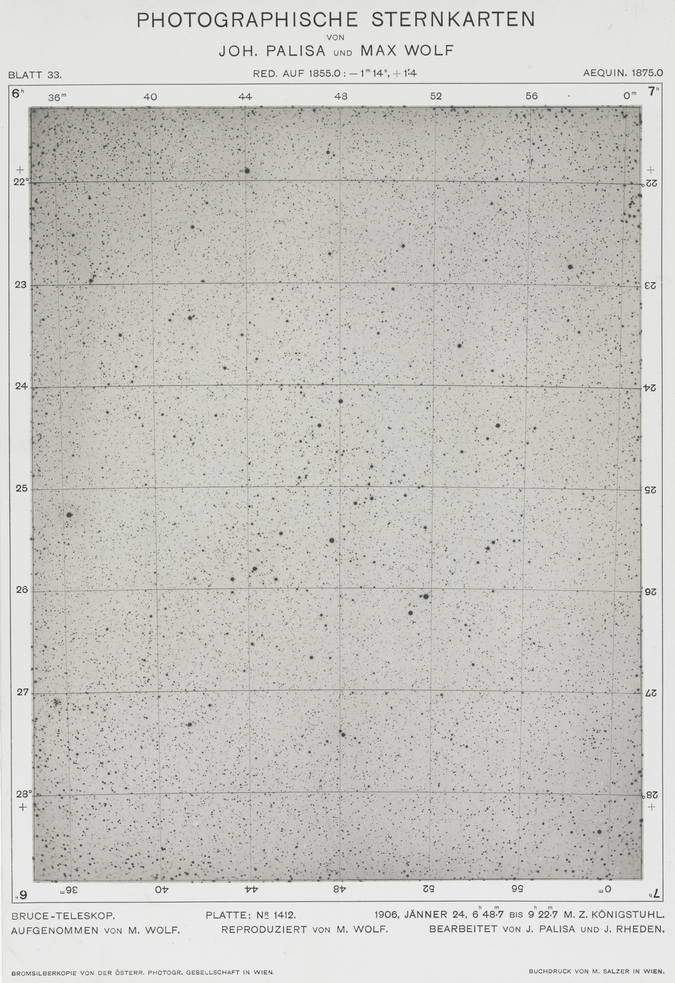 Johann Palisa, Max Wolf (Maximilian Franz Joseph Cornelius). Star Chart