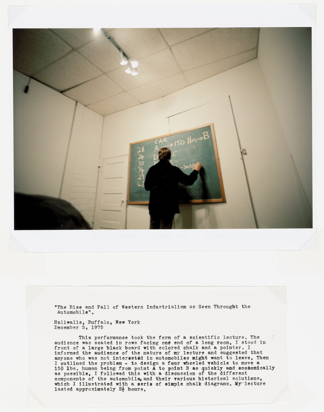 Chris Burden. The Rise and Fall of Western Industrialism as Seen Through the Automobile. 1975