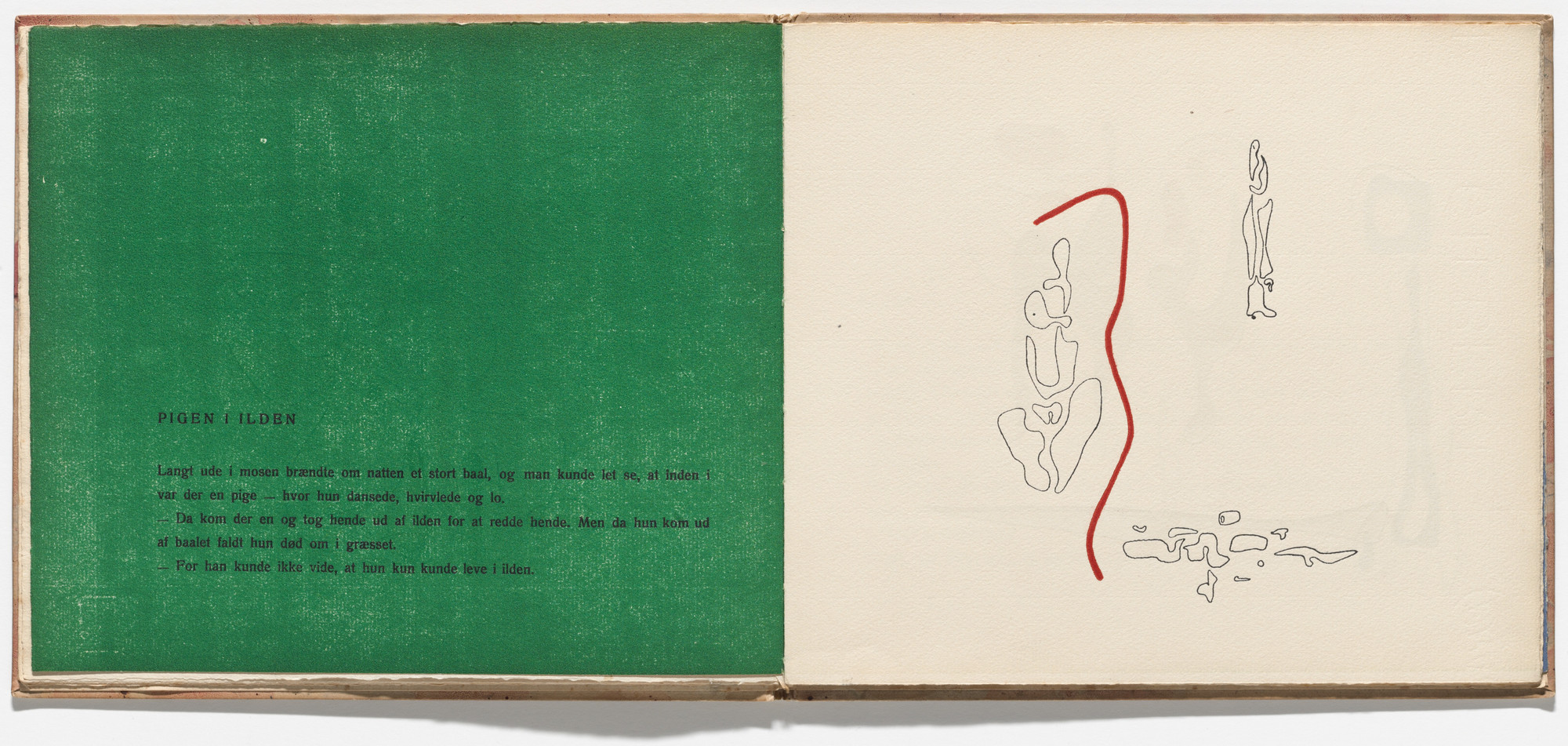 Asger Jorn. Double page plate (folios 7 verso and 8) from the illustrated book Pigen I Ilden (The Girl in the Fire). 1938