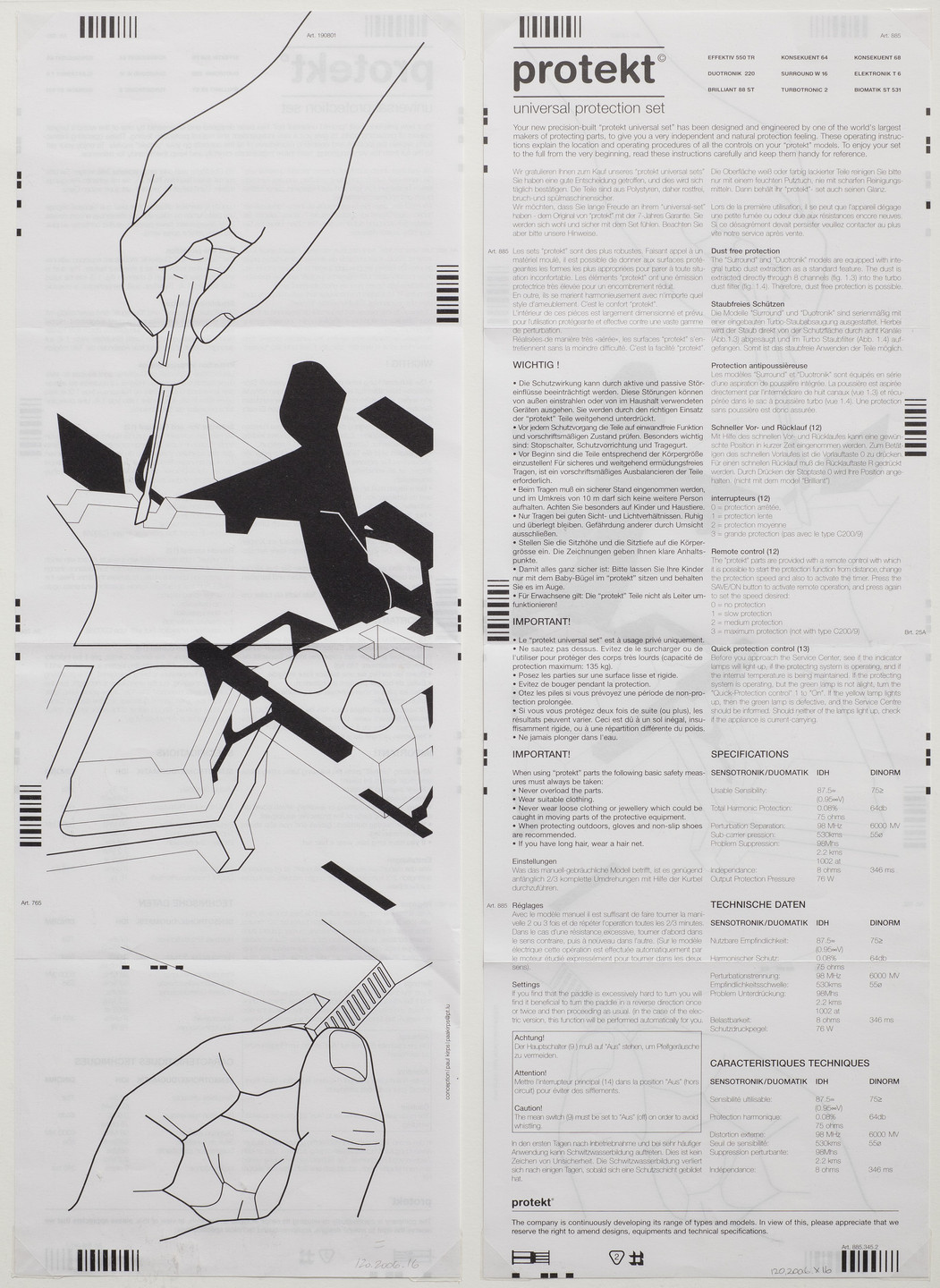 Paul Kirps. protekt, universal protection set, Manual. 2002-03