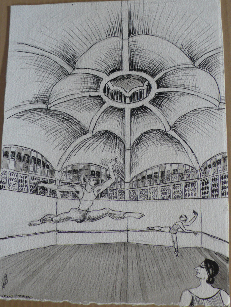 Ricardo Porro. Escuela Nacional de Ballet, Havana (Interior perspective sketch). 1961–1965