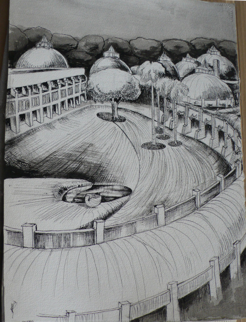 Ricardo Porro. Escuelas Nacionales de Arte de Habana-Cuba (Aerial perspective sketch). 1961–1965