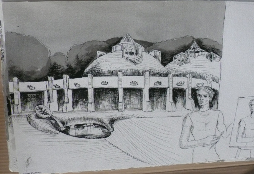 Ricardo Porro. Escuelas Nacionales de Arte de Habana-Cuba (Exterior perspective sketch). 1961–1965