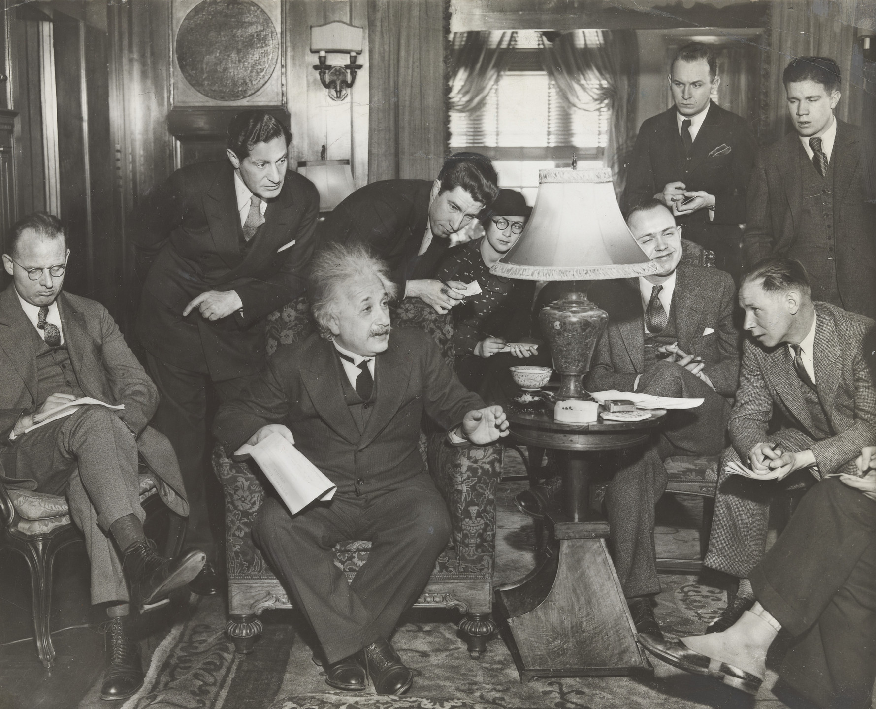 Norman M. Jeannero/Times World Wide Photos. "Einstein Offers New View of Mass-Energy Theorem". December 28, 1934